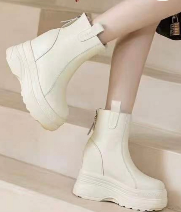 Chunkly Block Heel Ankle Leather Boots