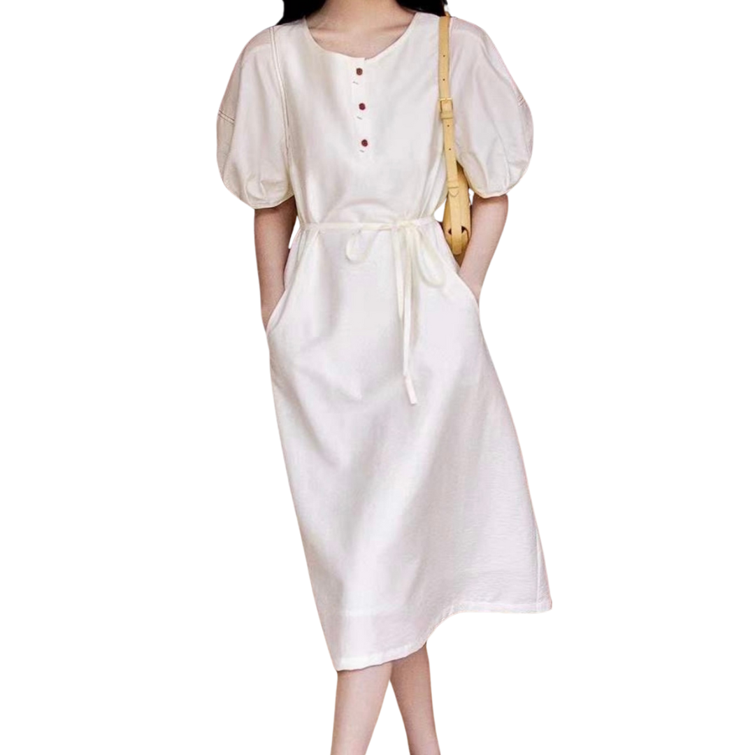 French Casual Puff Sleeve Straight Dress