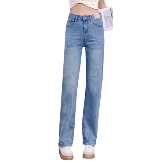 Washed Casual Straight Leg Jeans With Slanted Pockets