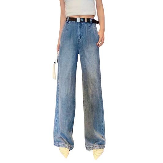 High Rise Washed Fray Wide Leg Jeans