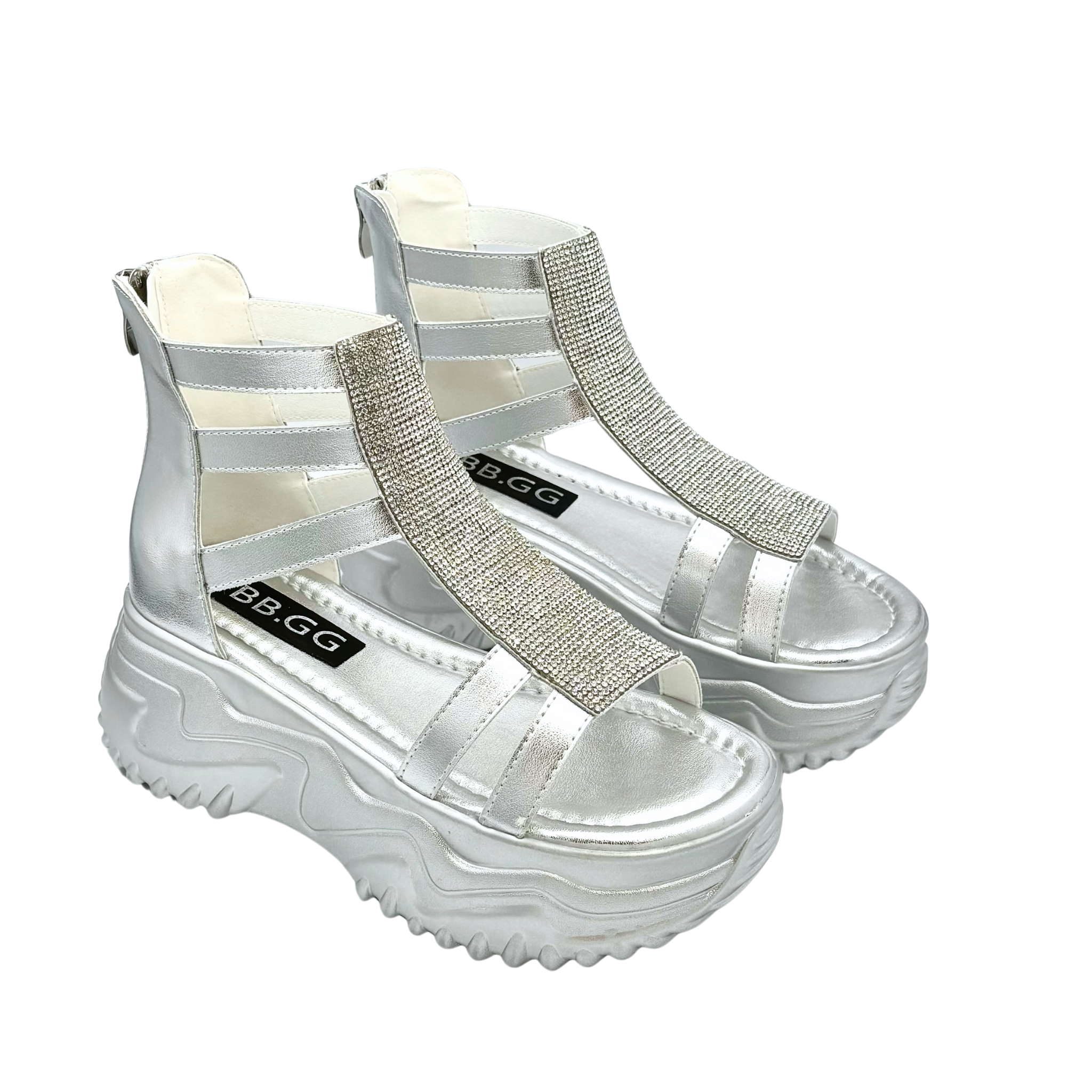 Multi Strap Bling Chunky Platform Sandals