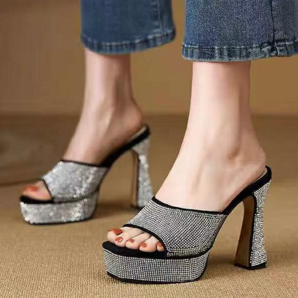 Rhinestone Open Toe High Heels