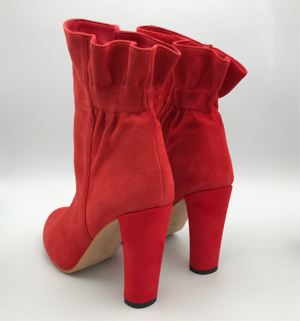 Round-Headed Red Suede Semicircular Coarse Heels Ankle Boots