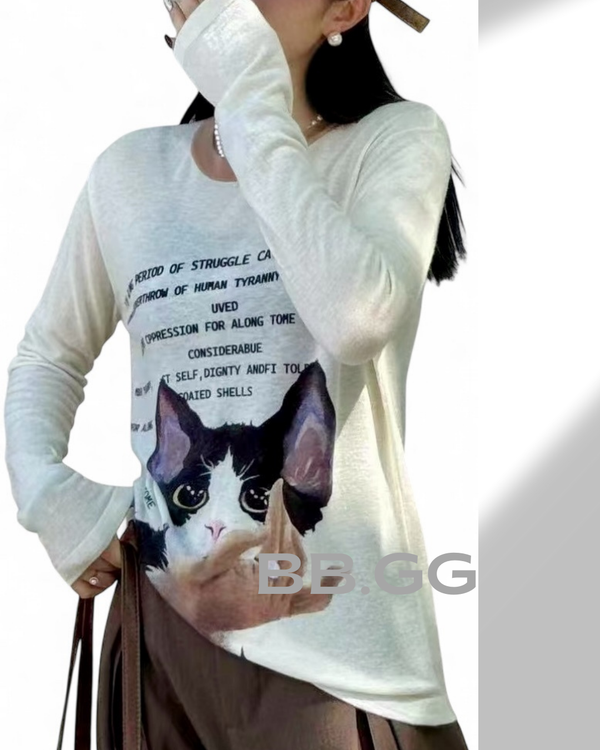 Cat Graphic Long Sleeve Tee