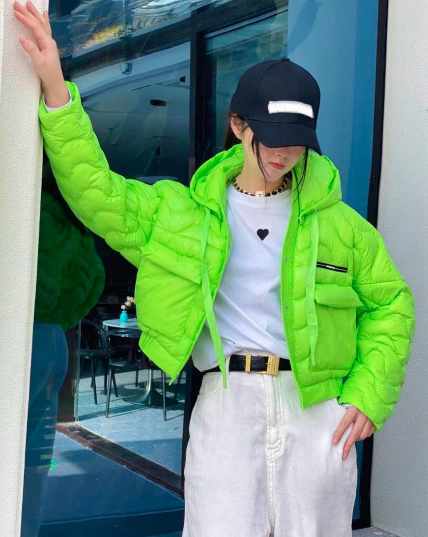 Ultra Short Fluorescent Green Down Jacket