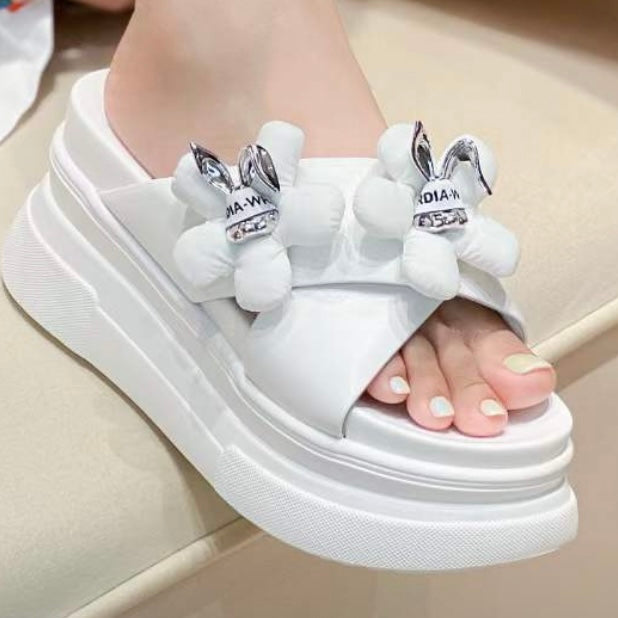 Cute Metal Decor Outdoor Beach slide thicker platform sandals