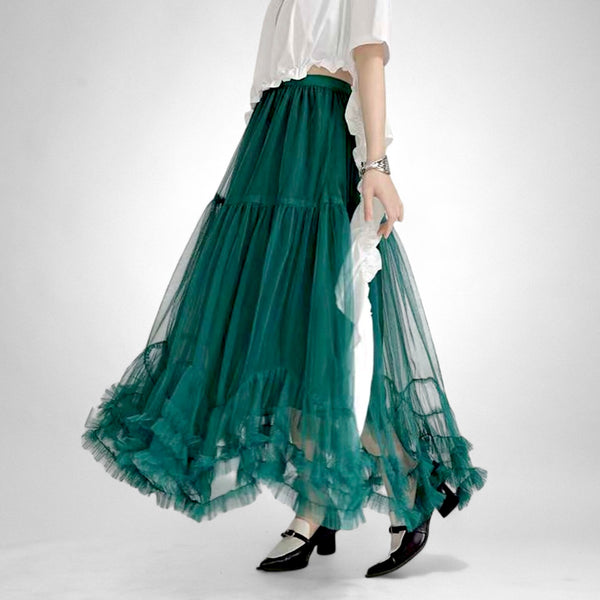 Ruffle Tulle Maxi Skirt