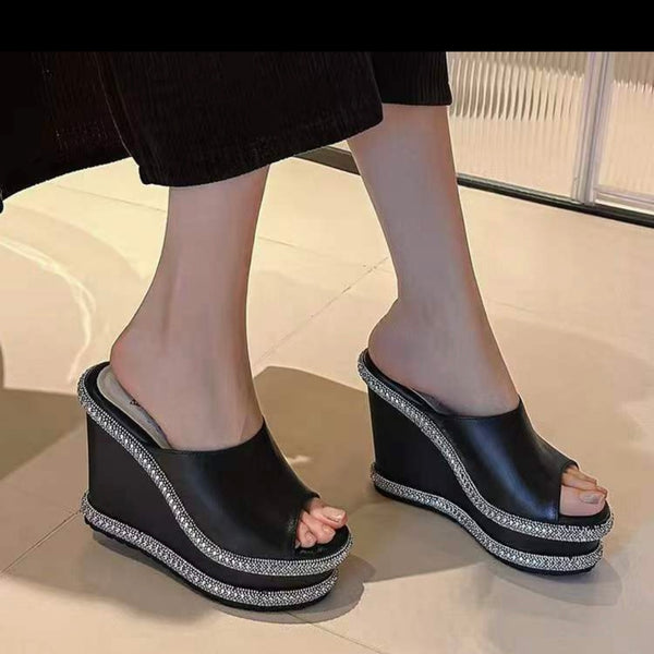 Crystal Wave Slip-On Wedge Sandals