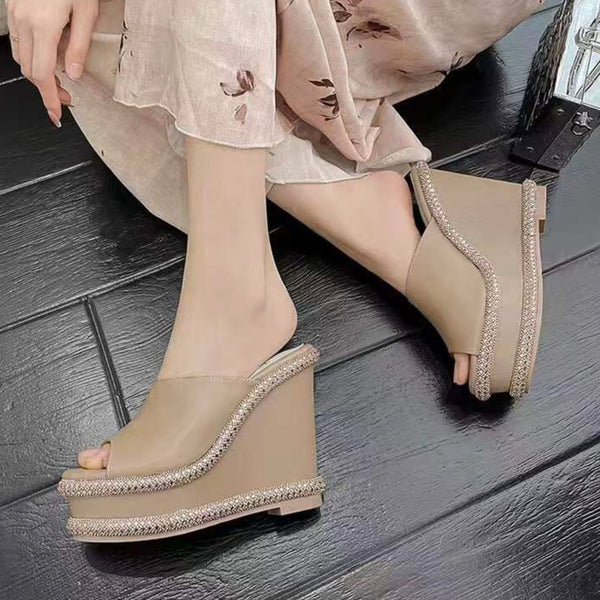 Crystal Wave Slip-On Wedge Sandals