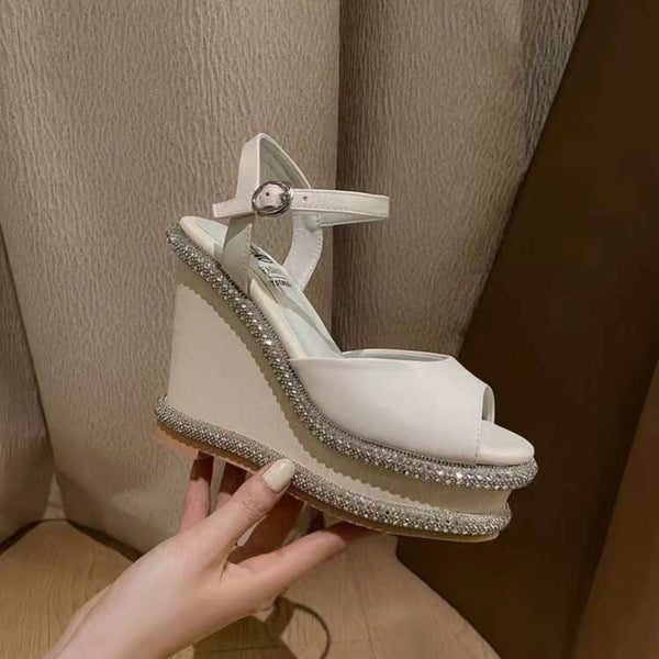 Crystal-Trim Wedge Sandals