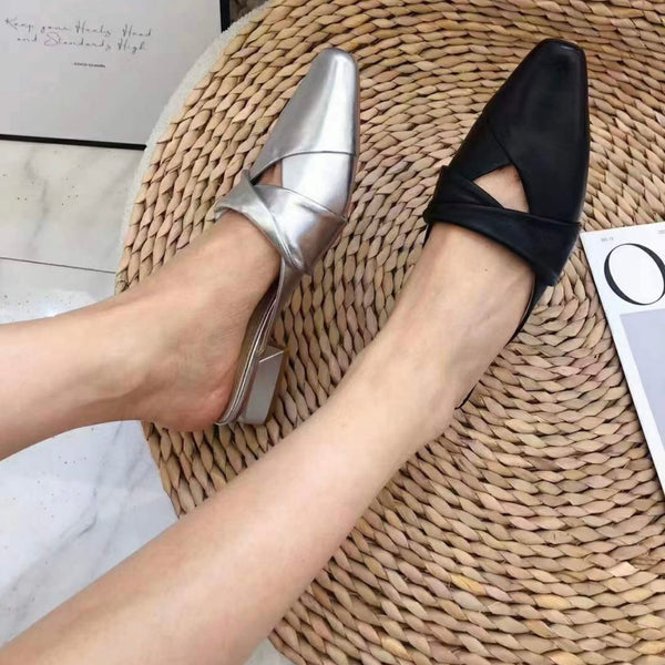 Pointed Leather Mule Slides