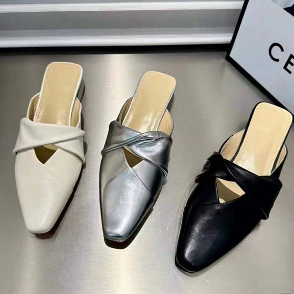 Pointed Leather Mule Slides
