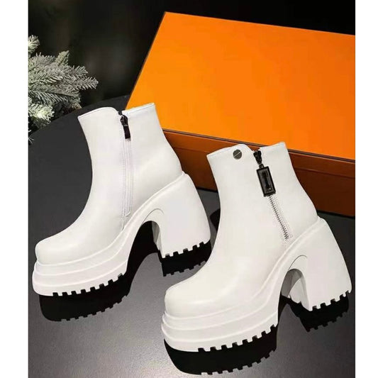 Calfskin High-Heeled Buckle Boots