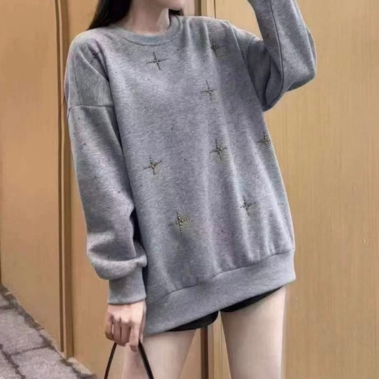 Oversized Star Decorated Long Sleeve Sweatshirt