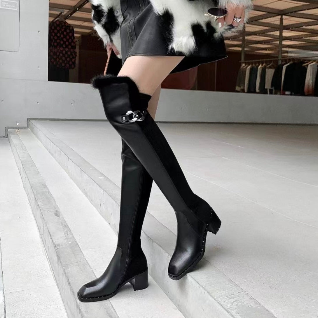 Mid-heel Chain-adorned Boots