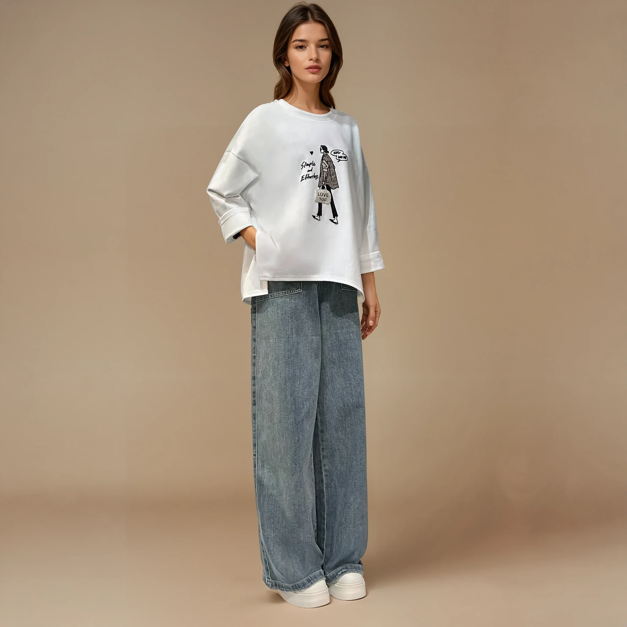 Oversized Silk-Blend Sweatshirt with Embroidered Print