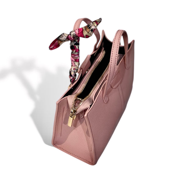 Structured Pink Tote with Twilly Chain Detail