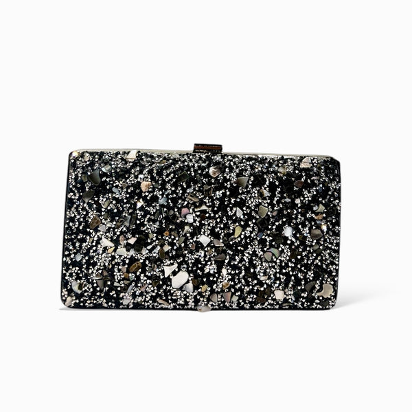 Black Crushed Stone Velvet Clutch