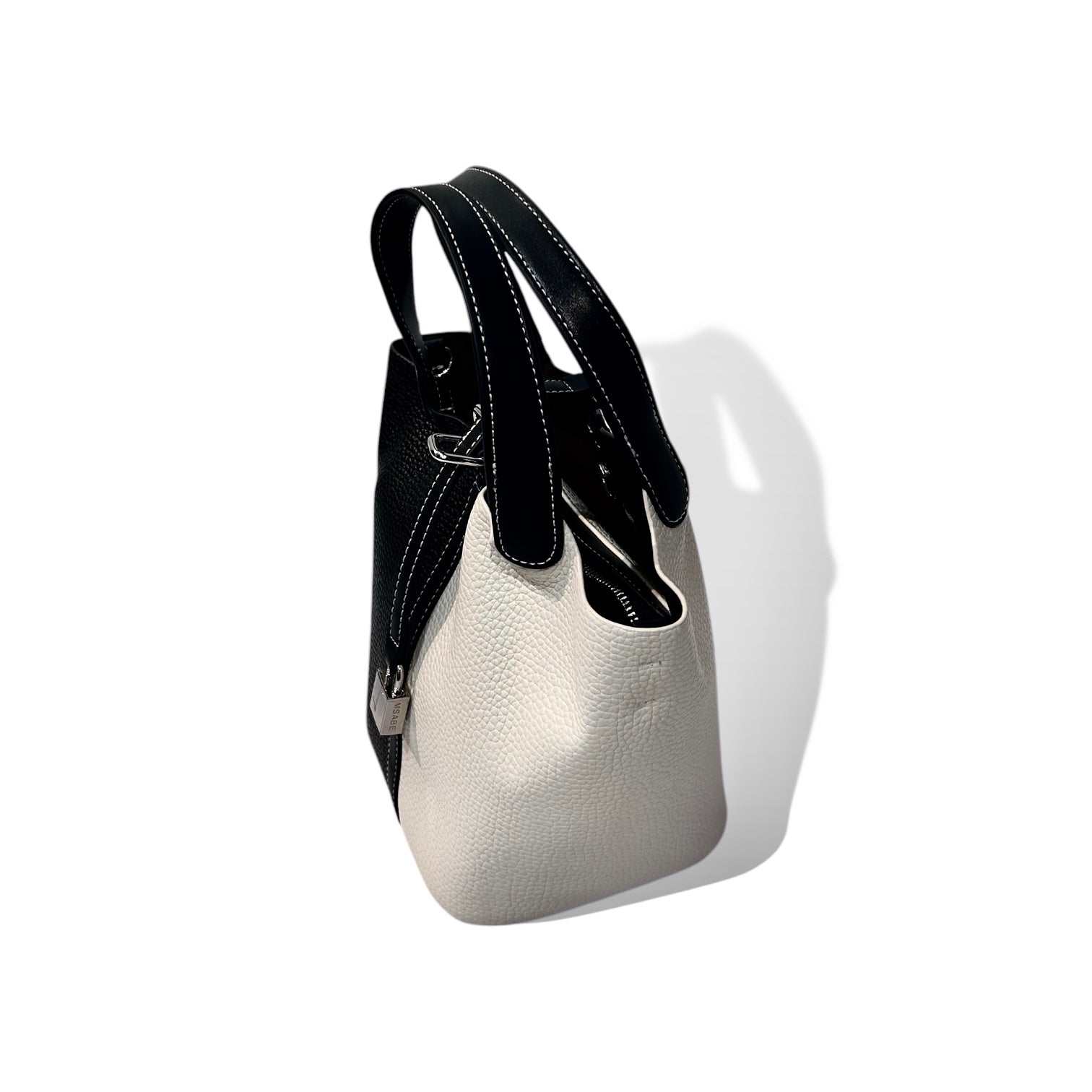 Two-Tone Pebbled Calfskin Bucket Tote