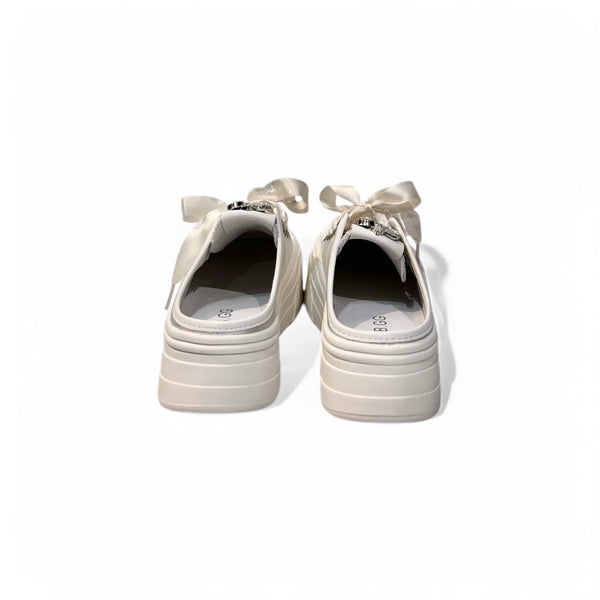 Jeweled Satin Platform Mule Flats