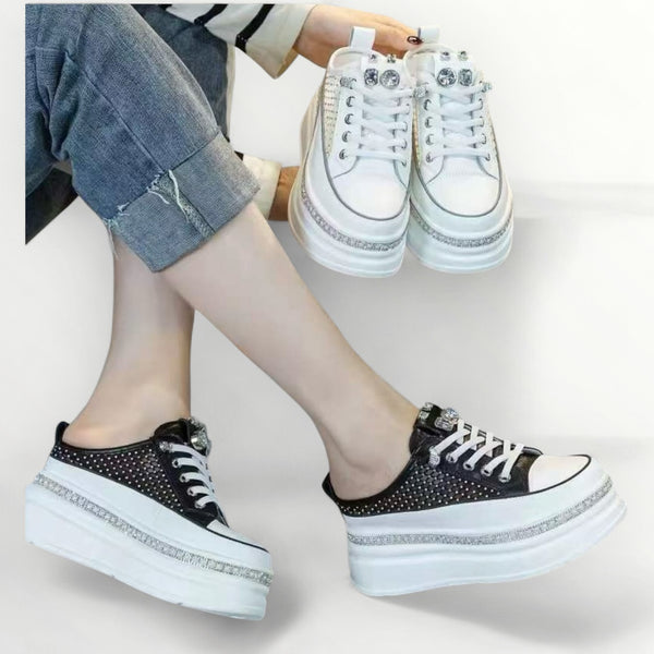 Crystal-Studded Slip-On Platform Sneakers