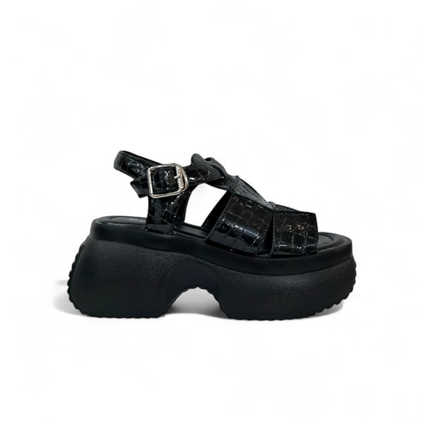 Gloss Croc-Embossed Platform Sandals