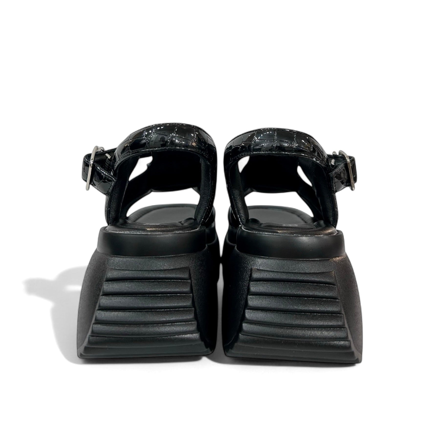 Gloss Croc-Embossed Platform Sandals