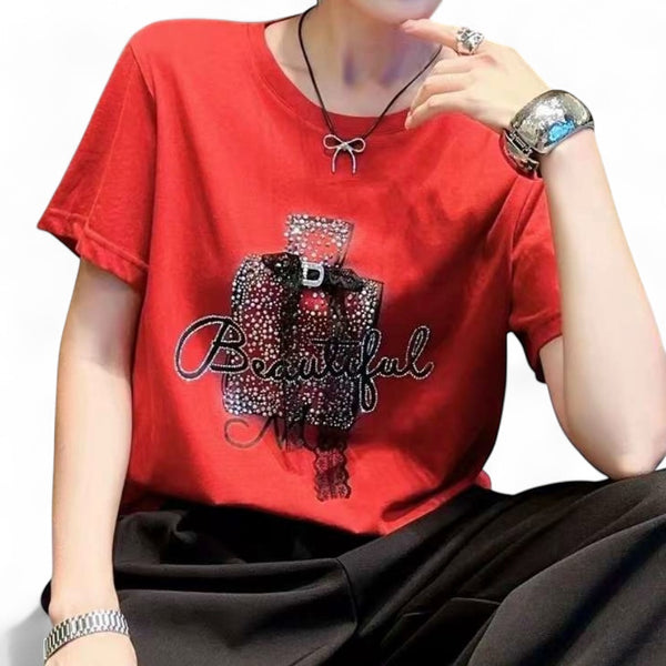 Pearl Embellished Cut-Out Tee