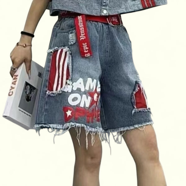 Statement Patchwork Denim Shorts