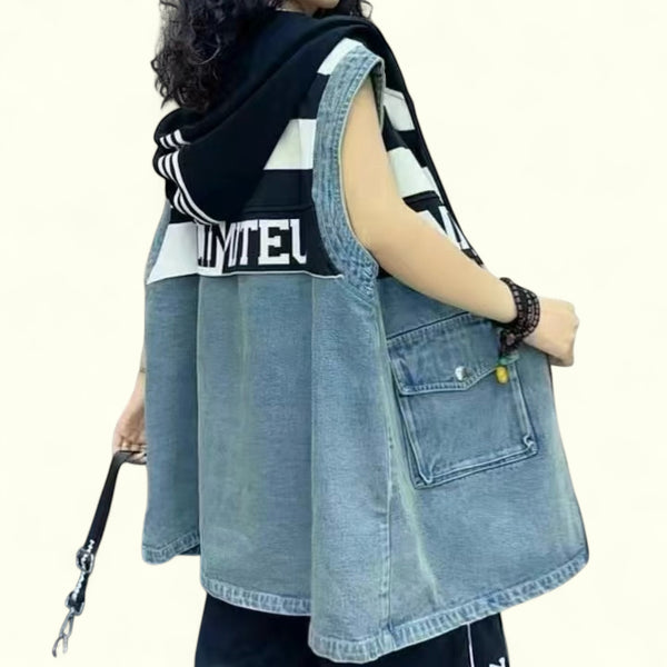 Street-Chic Striped Denim Vest