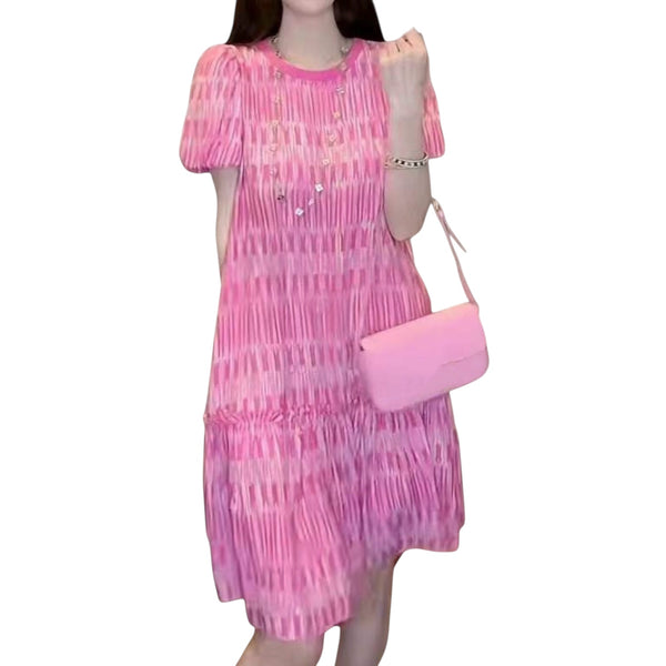 Pleated Silk Flutter Sleeve Dress