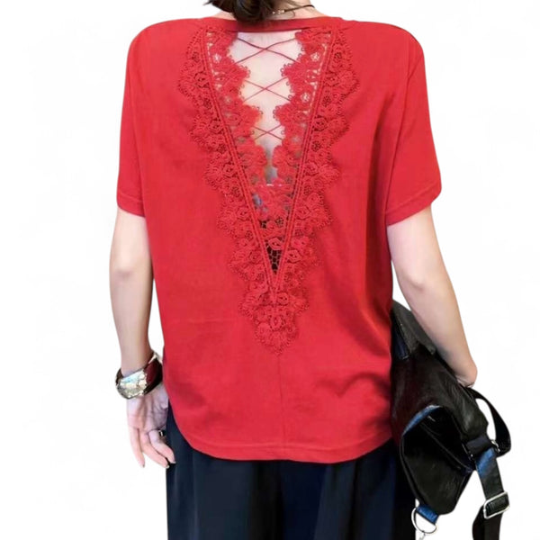 Pearl Embellished Cut-Out Tee