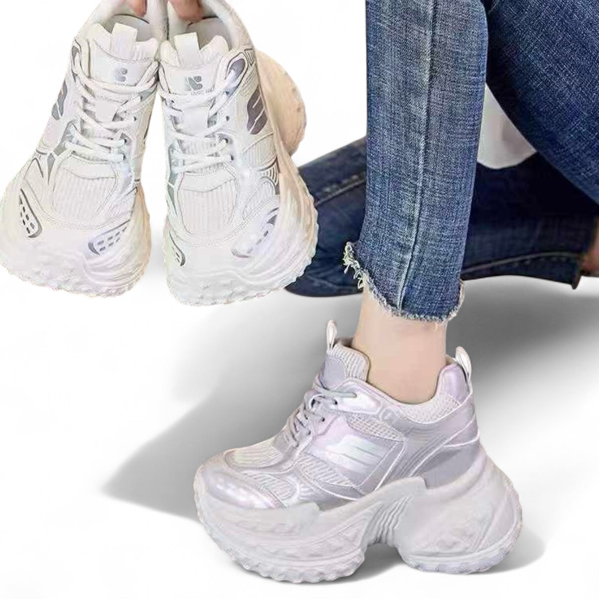 White Chunky Dad Sneakers
