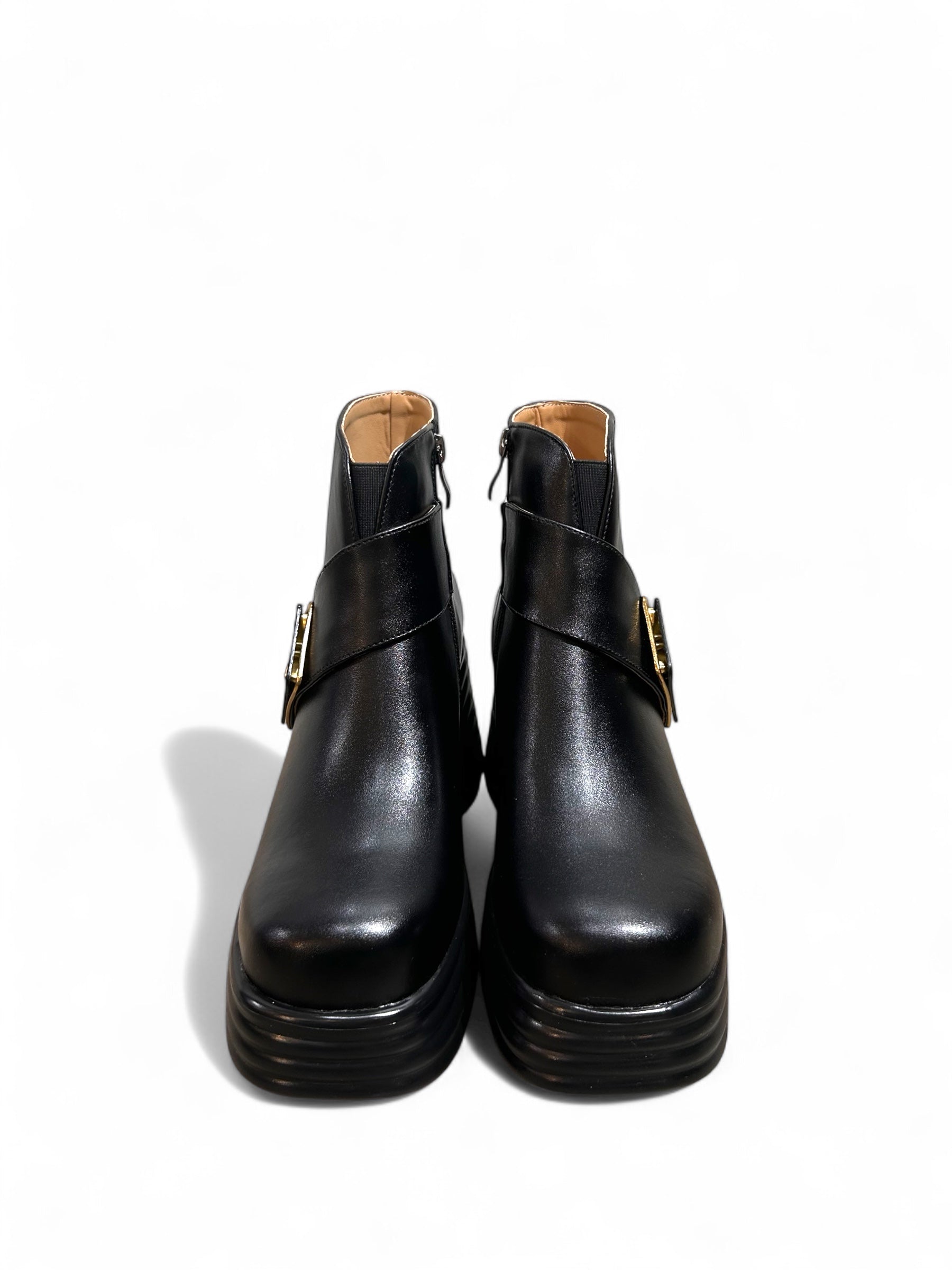 Black Butterfly Buckle Ankle Boots