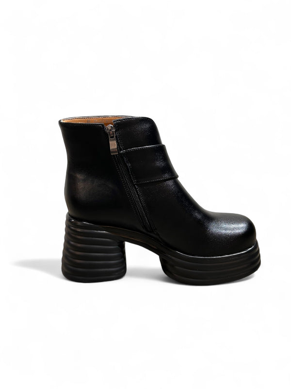 Black Butterfly Buckle Ankle Boots