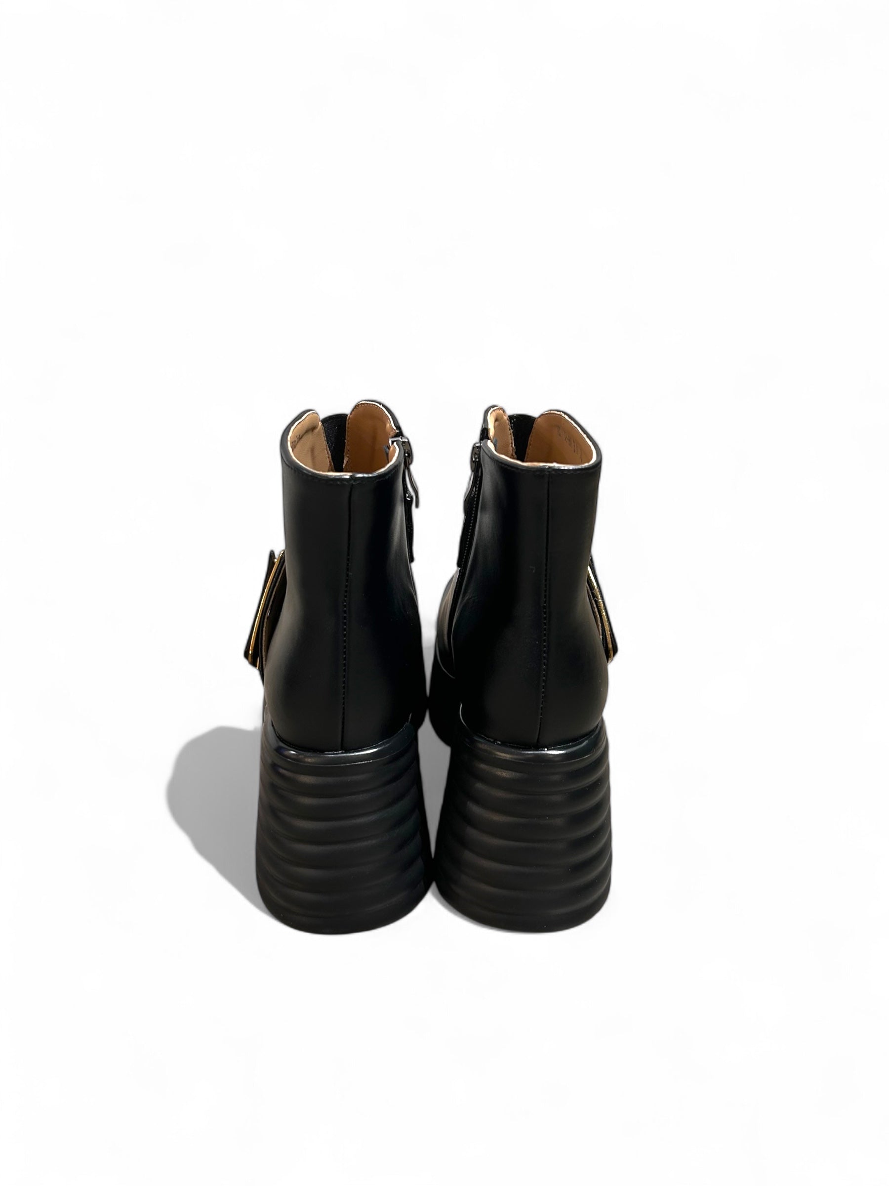 Black Butterfly Buckle Ankle Boots
