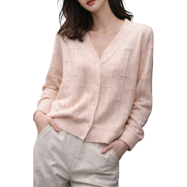 Textured V-Neck Knit Cardigan