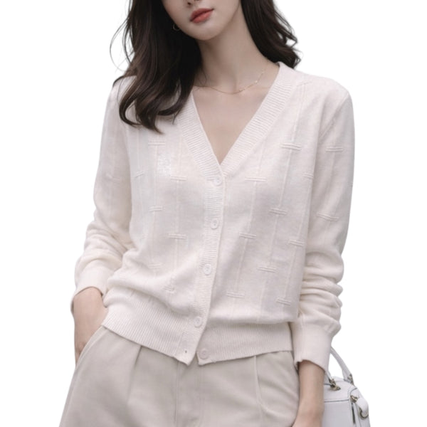 Textured V-Neck Knit Cardigan