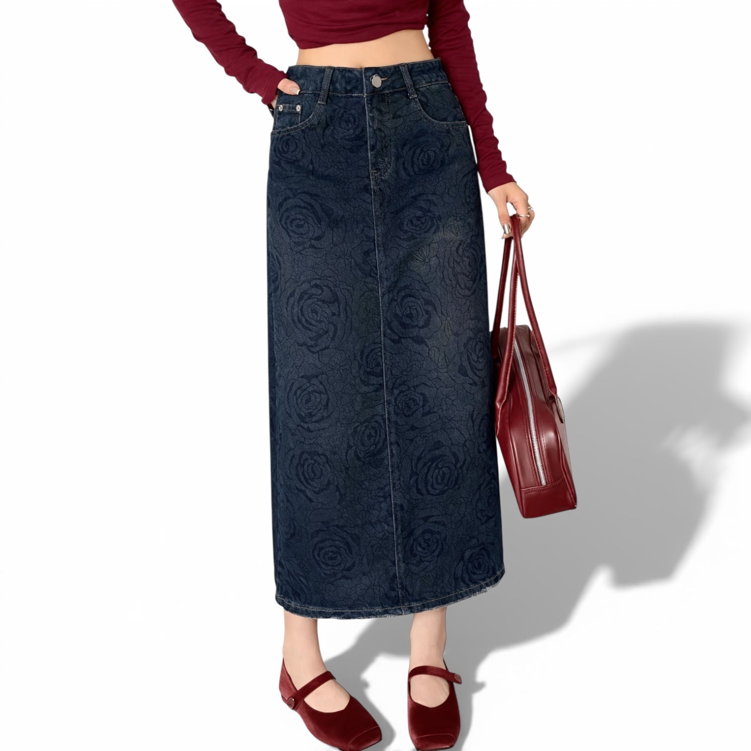 Midnight Rose Denim Skirt