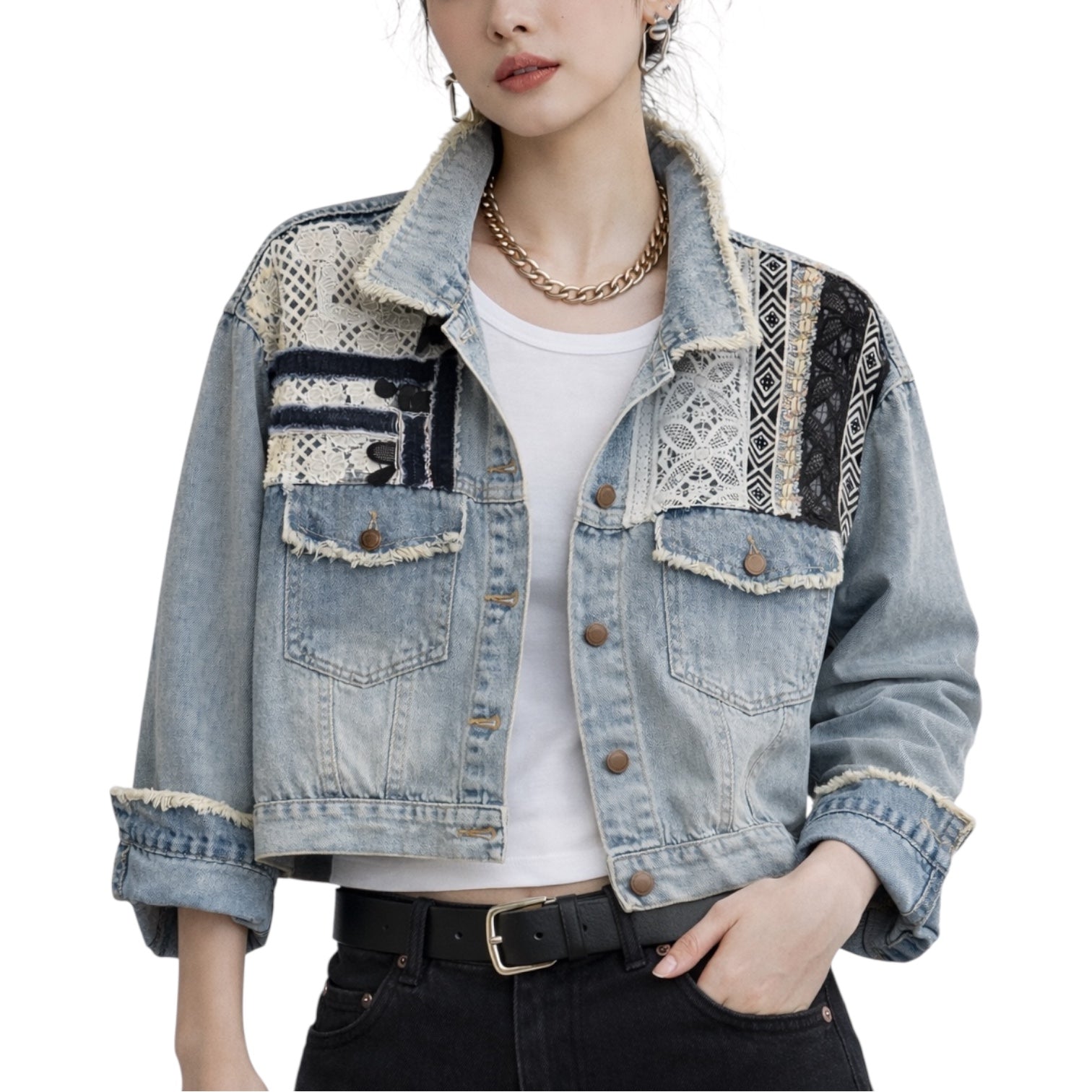 Patchwork Lace Denim Jacket