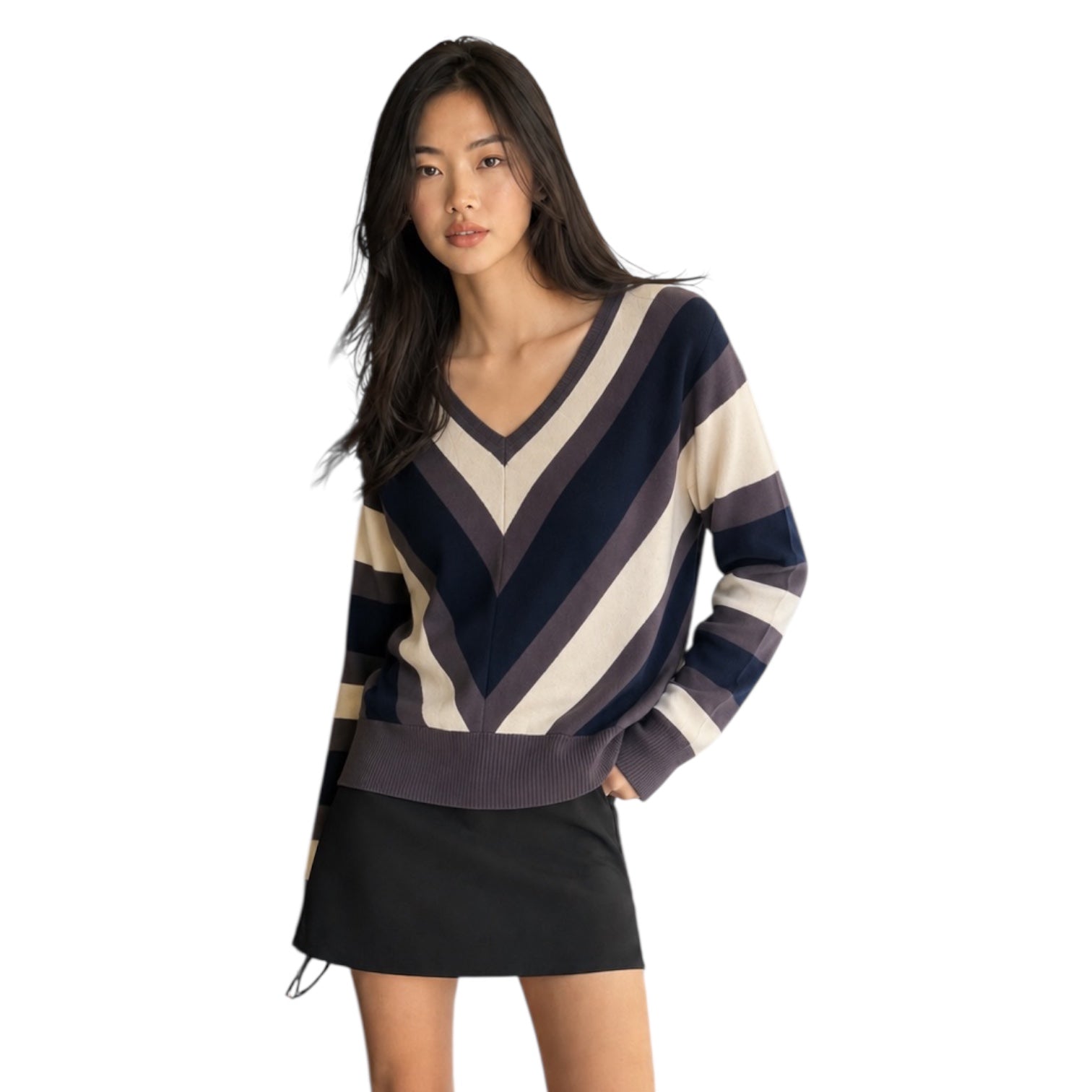 Chevron V-Neck Knit Sweater