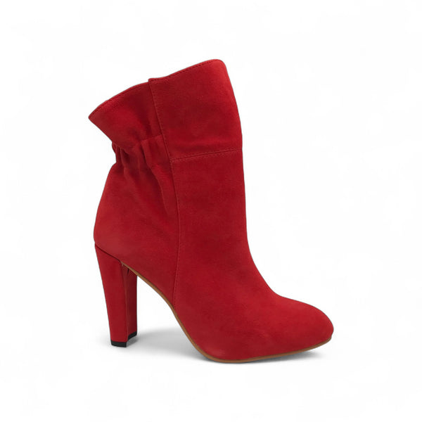 Round-Headed Red Suede Semicircular Coarse Heels Ankle Boots