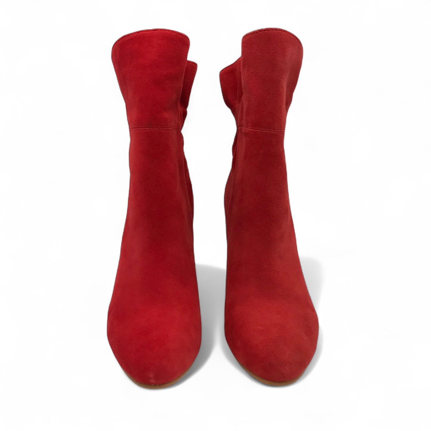 Round-Headed Red Suede Semicircular Coarse Heels Ankle Boots