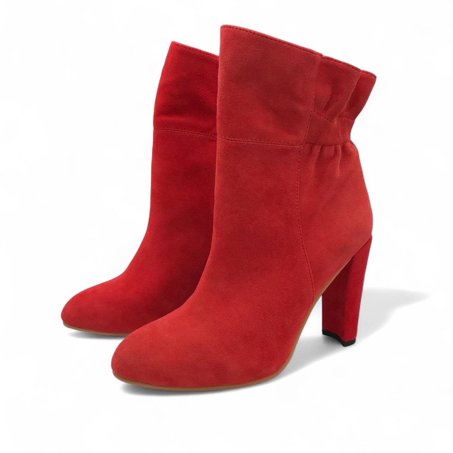Round-Headed Red Suede Semicircular Coarse Heels Ankle Boots