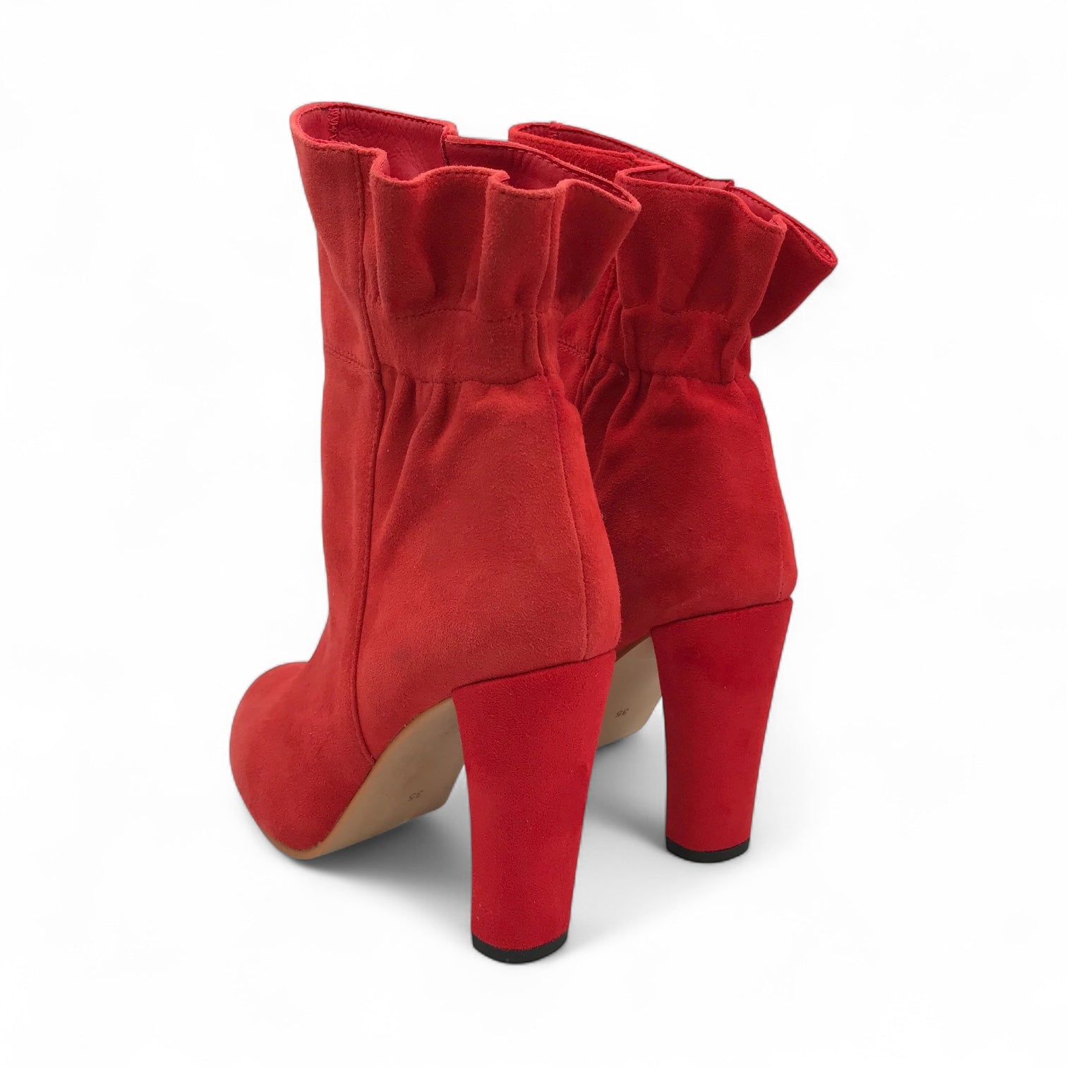 Round-Headed Red Suede Semicircular Coarse Heels Ankle Boots