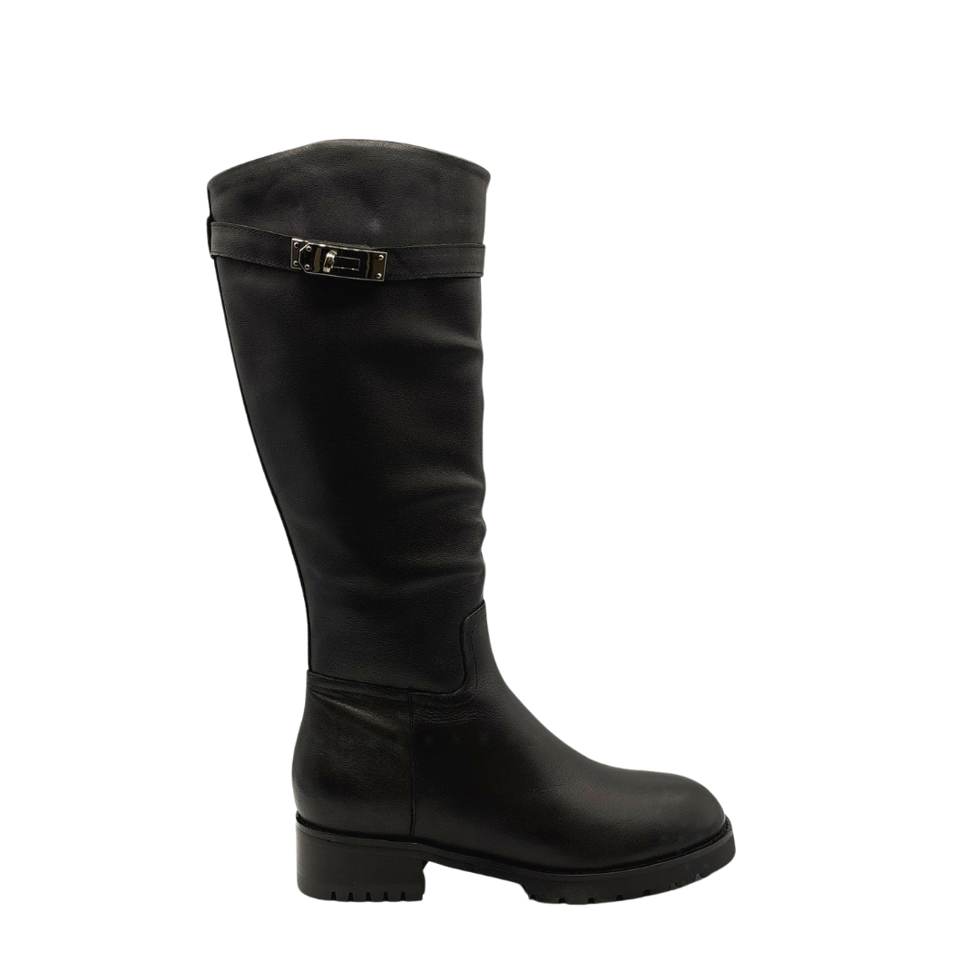 Black Leather Buckled Riding Boots