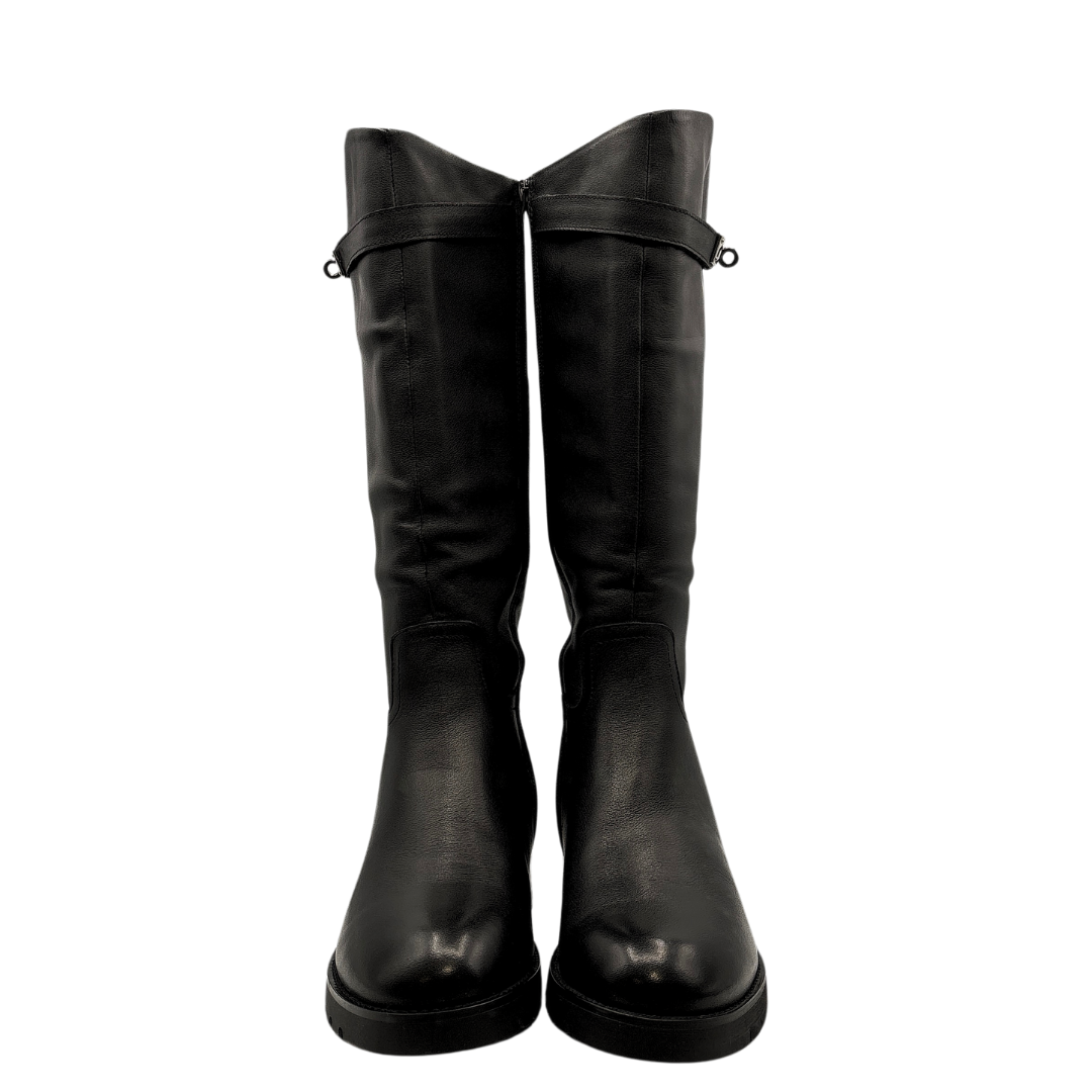 Black Leather Buckled Riding Boots