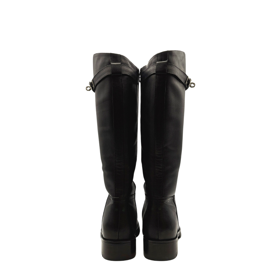 Black Leather Buckled Riding Boots