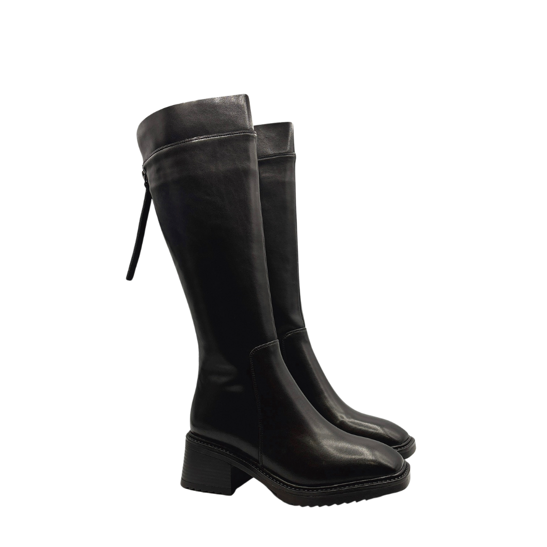 Leather Square Toe Knee High Riding Boots