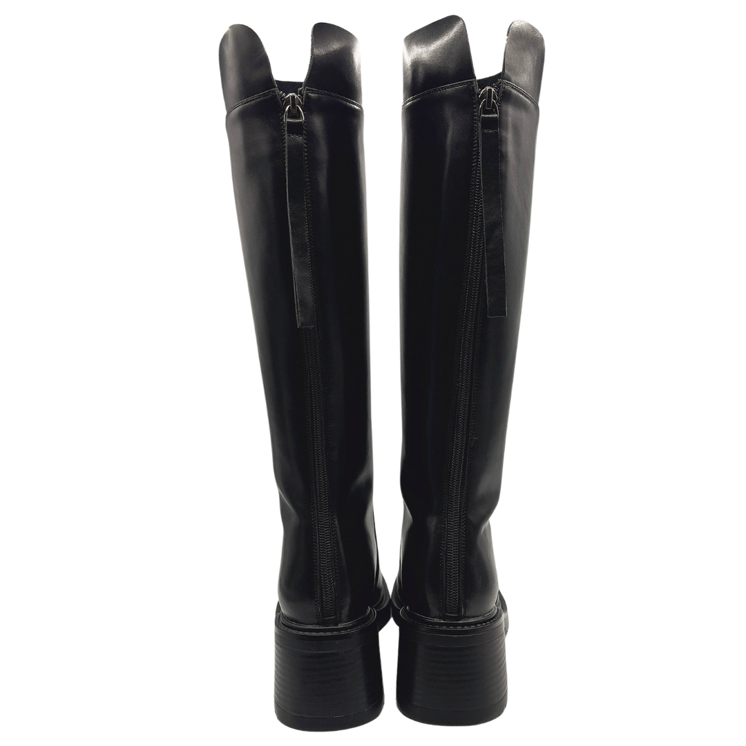 Leather Square Toe Knee High Riding Boots